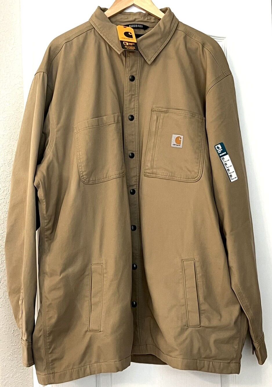 Carhartt Canvas Fleece Lined Work Shirt Jacket Men Sz 2XLT TALL Tan Rugged Flex